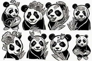 Gloomy panda, white background, clean background, clear lines, correct proportions, sketch on a white flat background, enhanced details tattoo idea