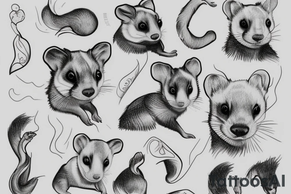 ferret, white background, clean background, clear lines, correct proportions, sketch on a white flat background, enhanced details tattoo idea