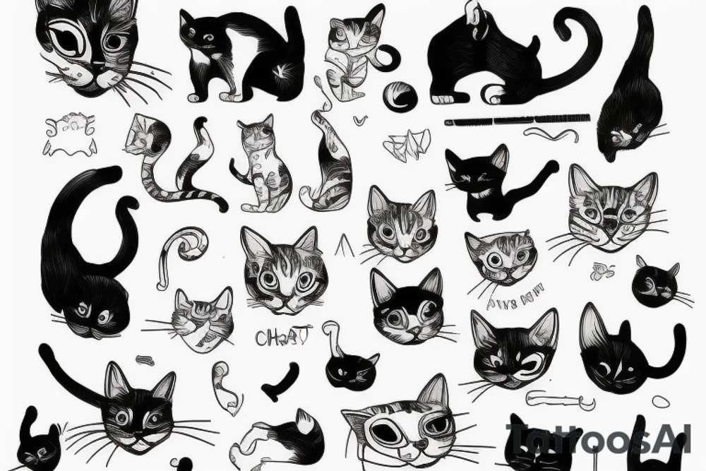 cat, white background, clean background, clear lines, correct proportions, sketch on a white background, enhanced details, linework tattoo idea