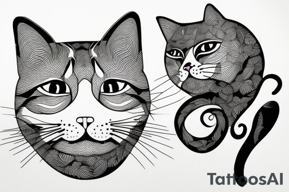 cat, white background, clean background, clear lines, correct proportions, sketch on a white background, enhanced details, linework tattoo idea