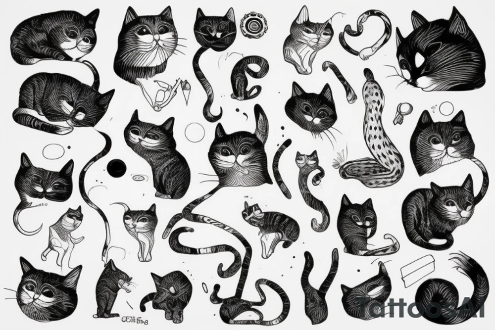 cat, white background, clean background, clear lines, correct proportions, sketch on a white background, enhanced details, linework tattoo idea