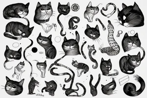 cat, white background, clean background, clear lines, correct proportions, sketch on a white background, enhanced details, linework tattoo idea