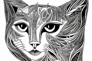 cat with big beautiful eyes, white background, clean background, clear lines, correct proportions, sketch on a white background, enhanced details, linework tattoo idea