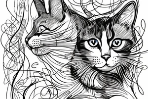 cat with big beautiful eyes, white background, clean background, clear lines, correct proportions, sketch on a white background, enhanced details, linework tattoo idea