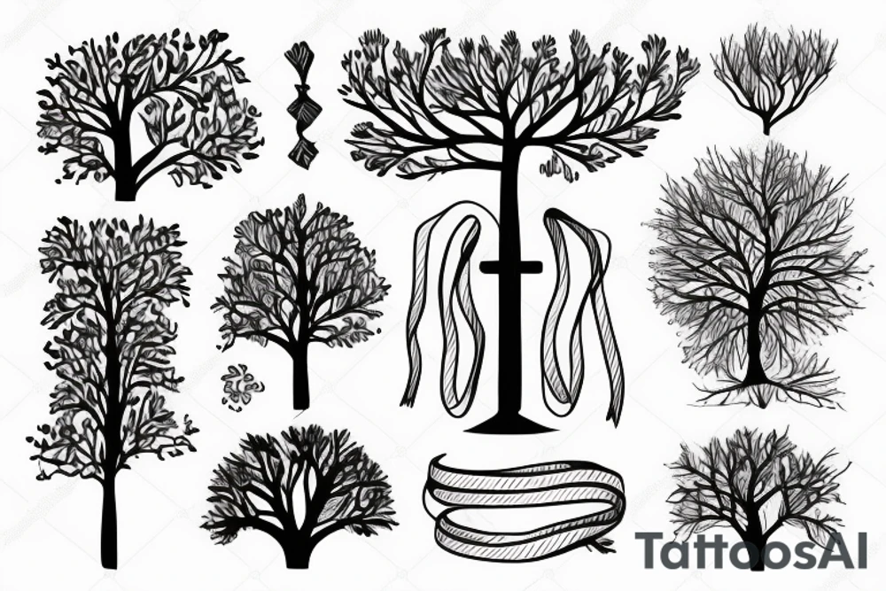 three trees tied with ribbon tattoo idea