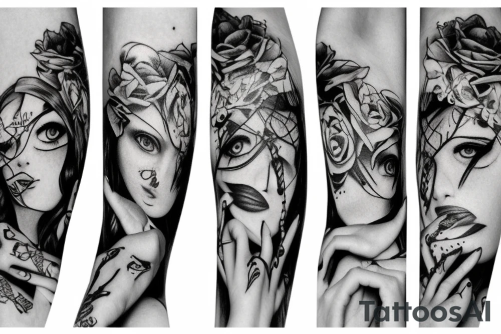 three hands tied with ribbon tattoo idea