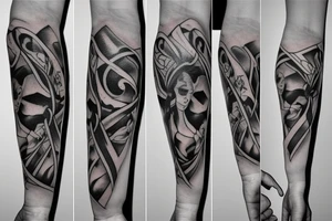 three hands tied with ribbon tattoo idea