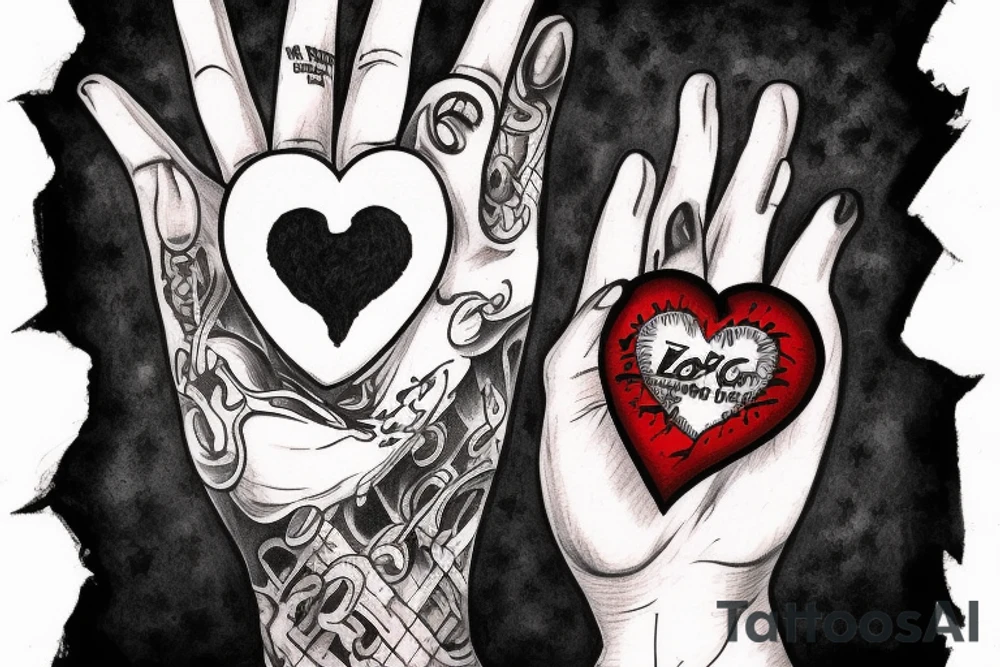 hand holding a blooding heart-shaped grenade. Like the American idiot album cover. with the words rage and love in a scroll below tattoo idea