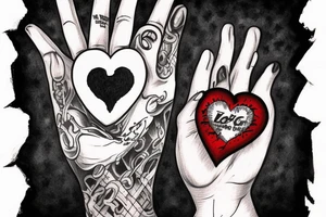 hand holding a blooding heart-shaped grenade. Like the American idiot album cover. with the words rage and love in a scroll below tattoo idea