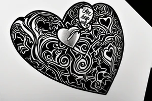 hand holding a bleeding heart-shaped grenade. with the words rage and love in a scroll below tattoo idea