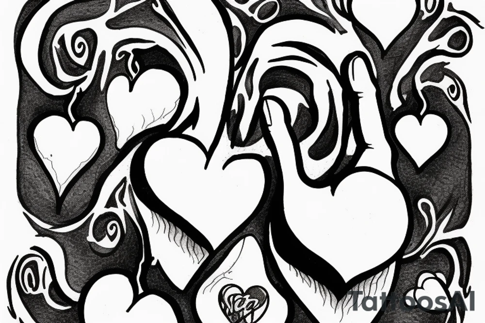hand holding a bleeding heart-shaped grenade. with the words rage and love in a scroll below tattoo idea
