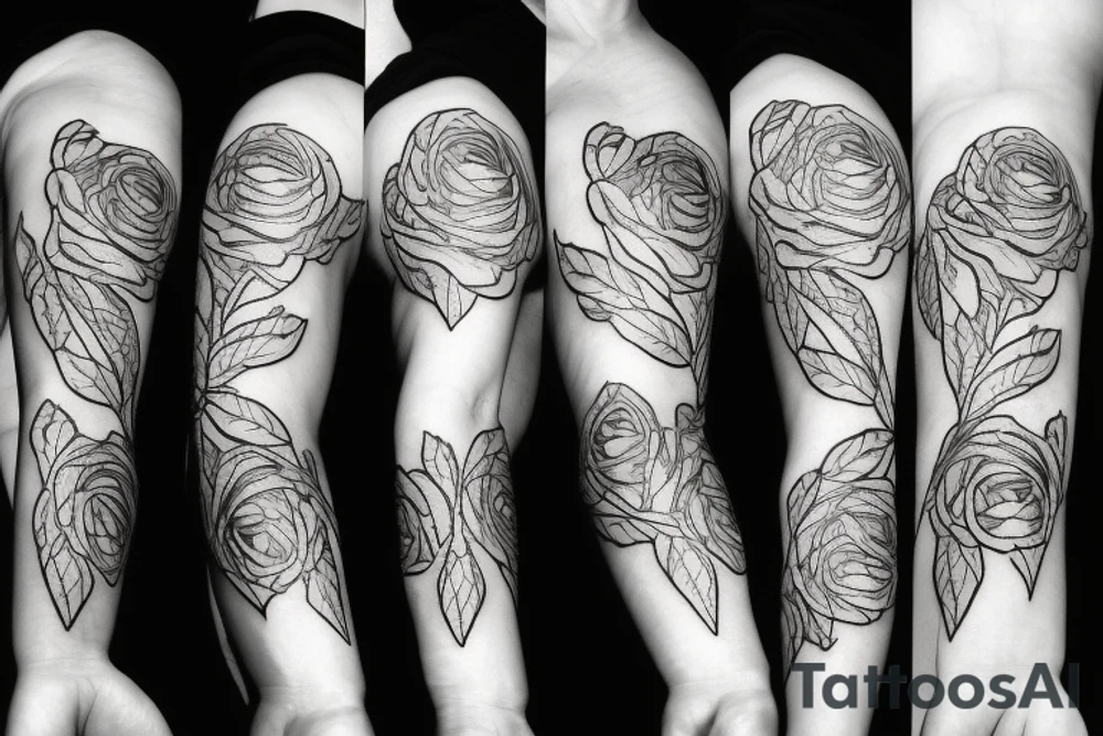 fine line rose with vine leaves tattoo idea