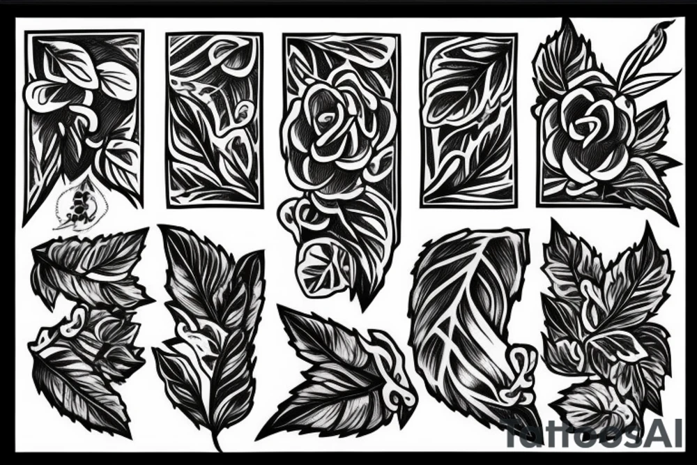 fine line rose with vine leaves tattoo idea