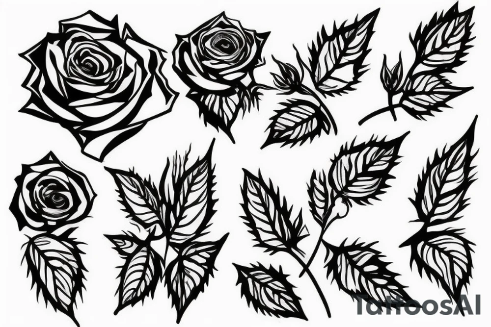 fine line rose with vine leaves for shoulder tattoo idea