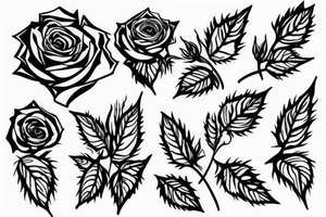 fine line rose with vine leaves for shoulder tattoo idea