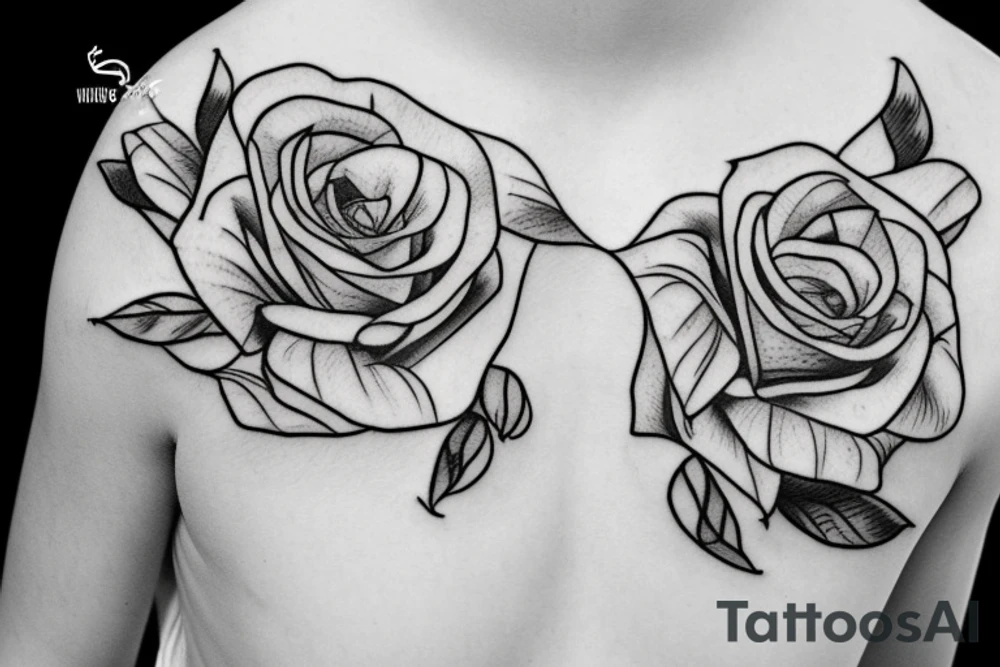 fine line rose with vine leaves for shoulder tattoo idea