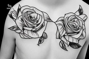 fine line rose with vine leaves for shoulder tattoo idea