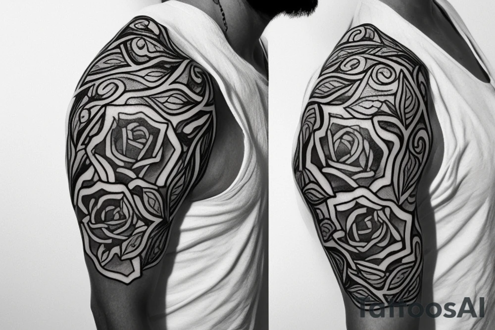 fine line rose with vine leaves for shoulder tattoo idea