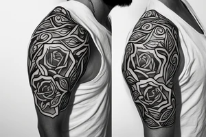fine line rose with vine leaves for shoulder tattoo idea
