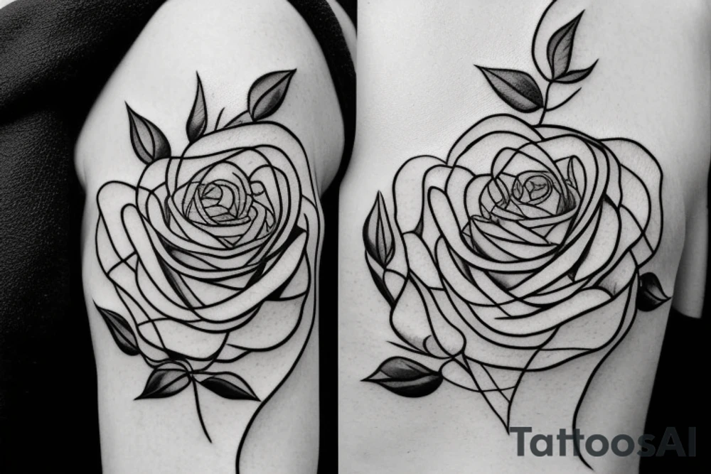 fine line rose with vine leaves for shoulder tattoo idea