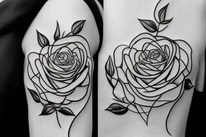 fine line rose with vine leaves for shoulder tattoo idea