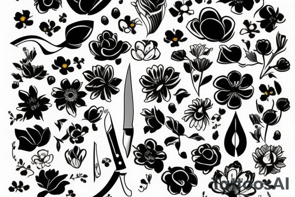 Japanese flowers with a knife tattoo idea