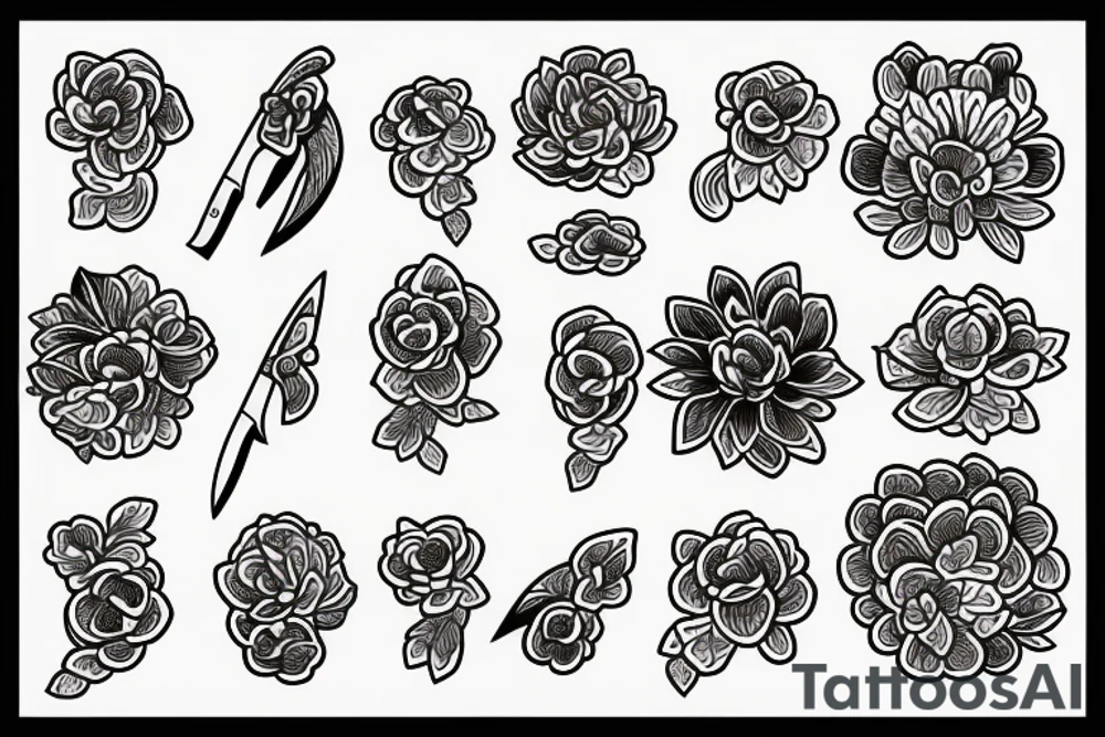 Japanese flowers with a knife in the middle tattoo idea