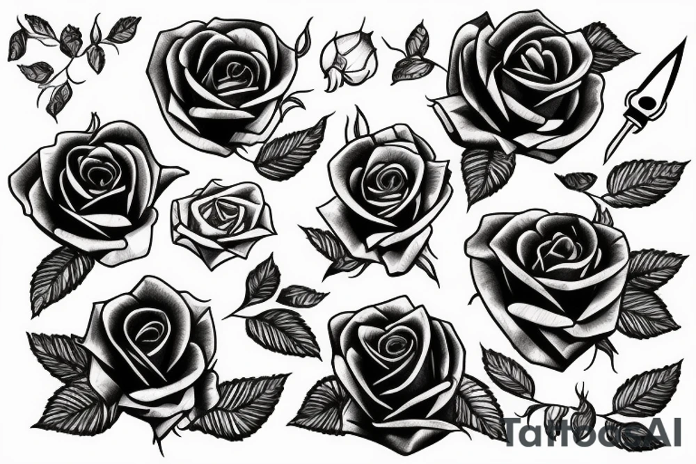 Roses with a knife tattoo idea