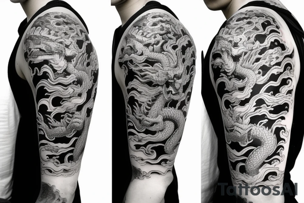 One 6 inches fierce chinese style face dragon around shoulder tattoo idea