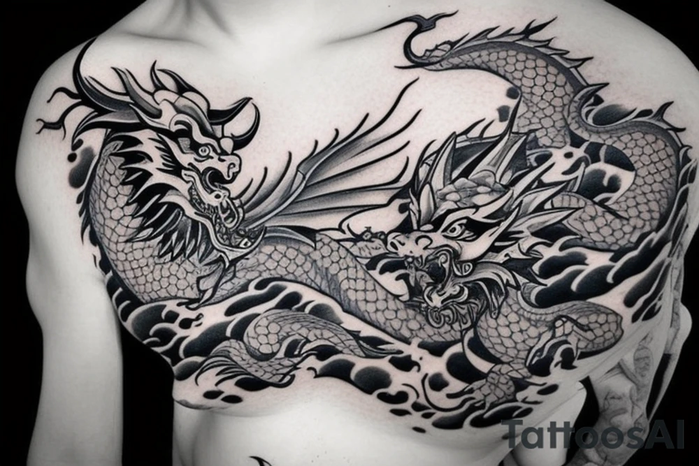 One 6 inches fierce chinese style face dragon around shoulder tattoo idea