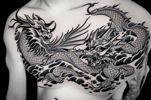 One 6 inches fierce chinese style face dragon around shoulder tattoo idea