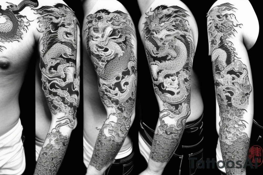 One 6 inches fierce chinese style face dragon around shoulder tattoo idea