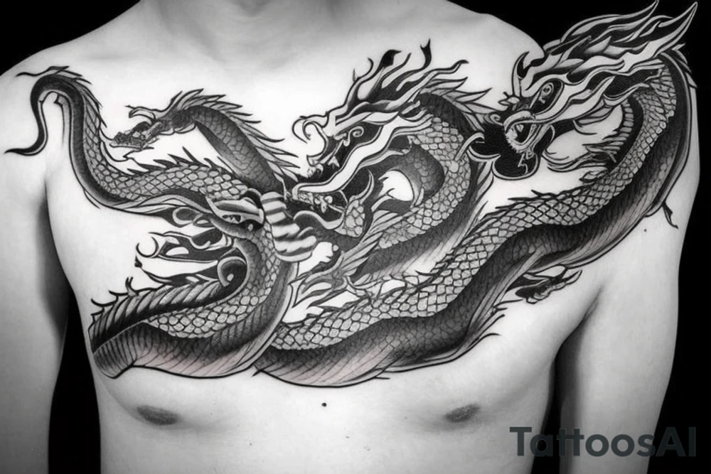 One 6 inches fierce chinese style face dragon around shoulder tattoo idea