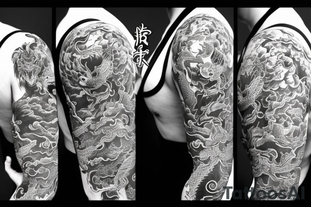 One 6 inches full body of a fierce chinese style dragon around shoulder tattoo idea