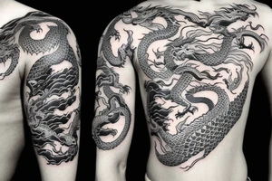 One full body of a fierce chinese style dragon around shoulder tattoo idea