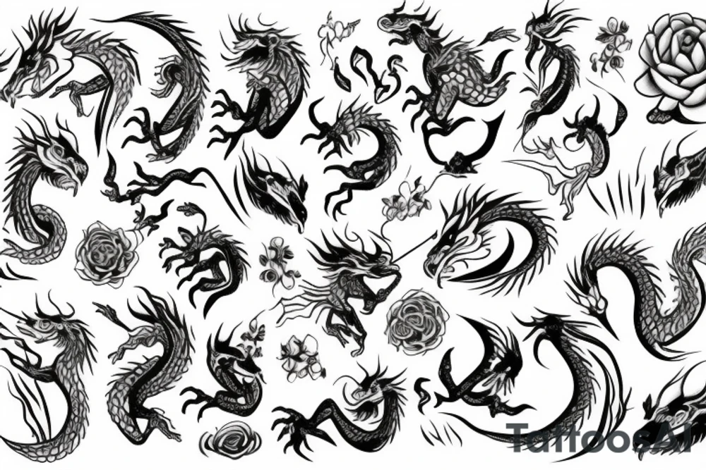 A dragon with flowers tattoo idea