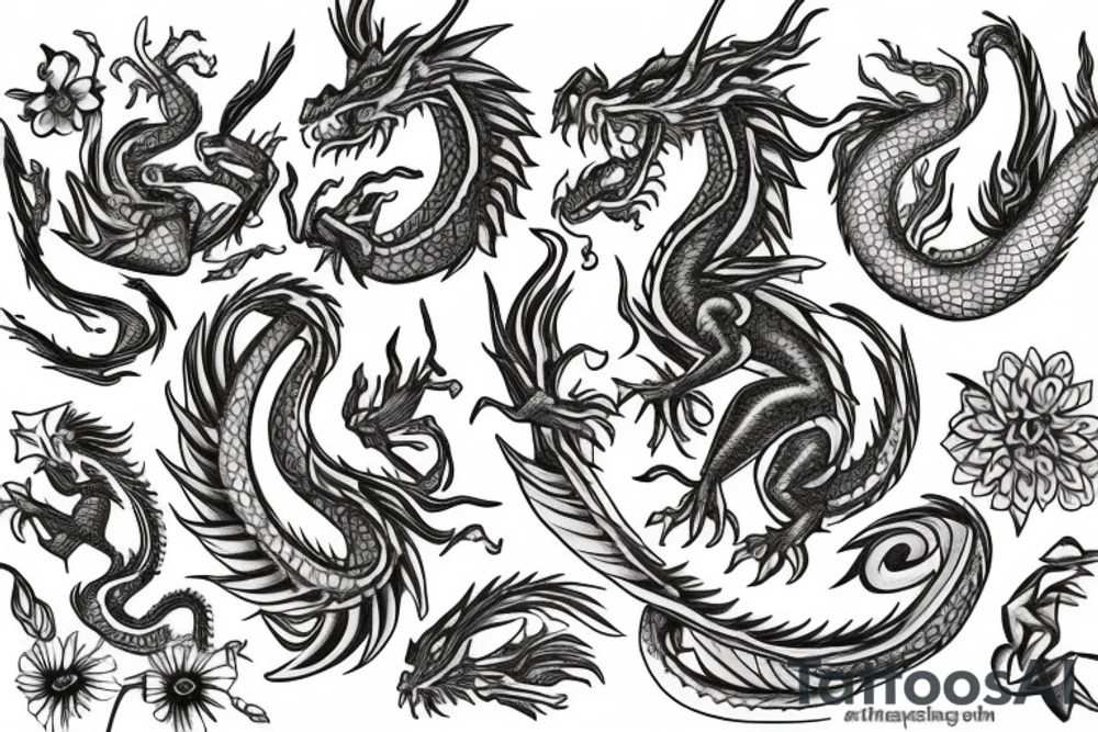 A dragon with flowers tattoo idea