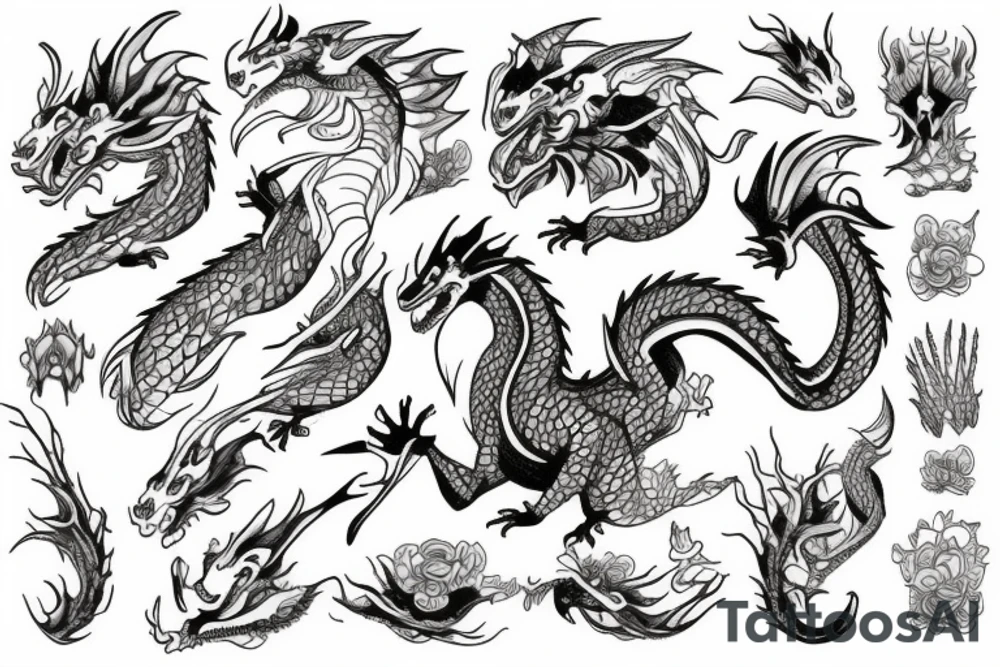 A dragon with flowers tattoo idea