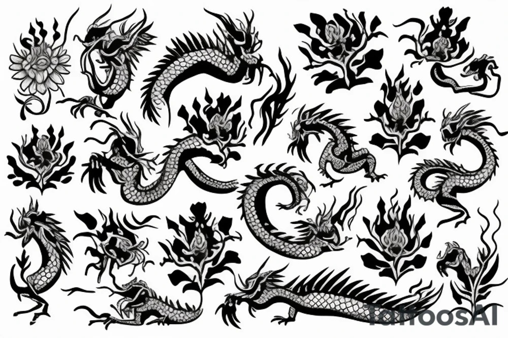 A dragon with flowers tattoo idea