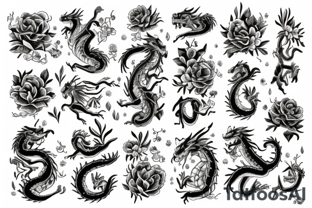 A dragon with flowers tattoo idea