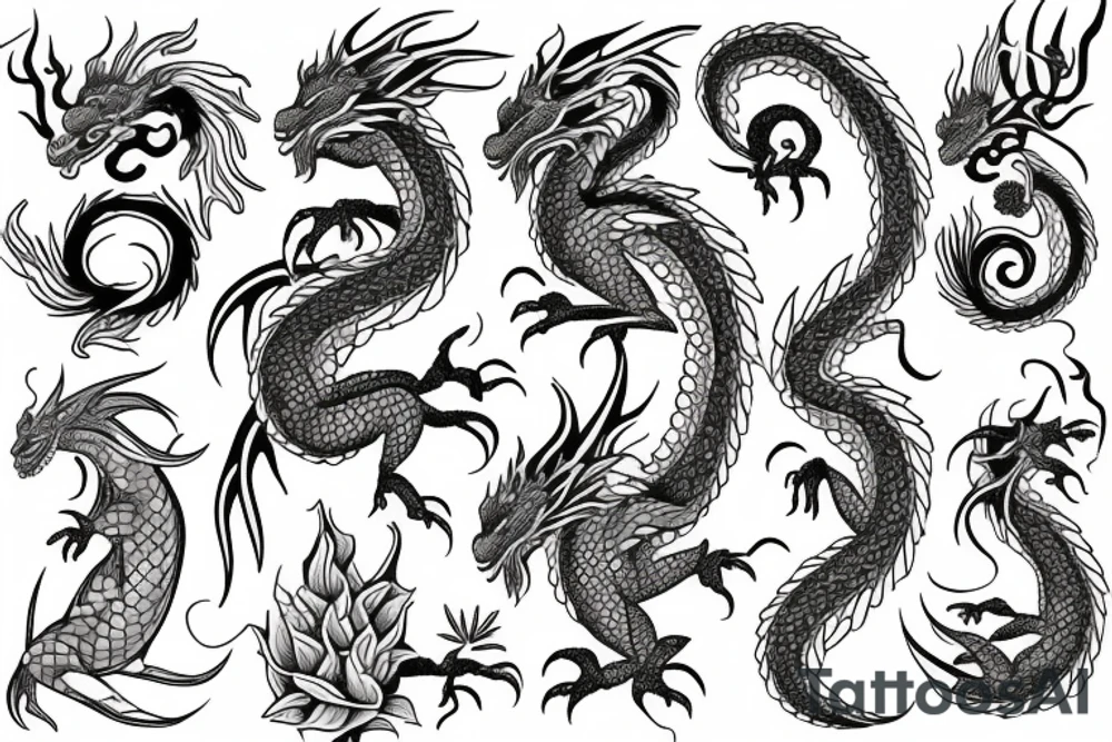 A dragon with flowers tattoo idea