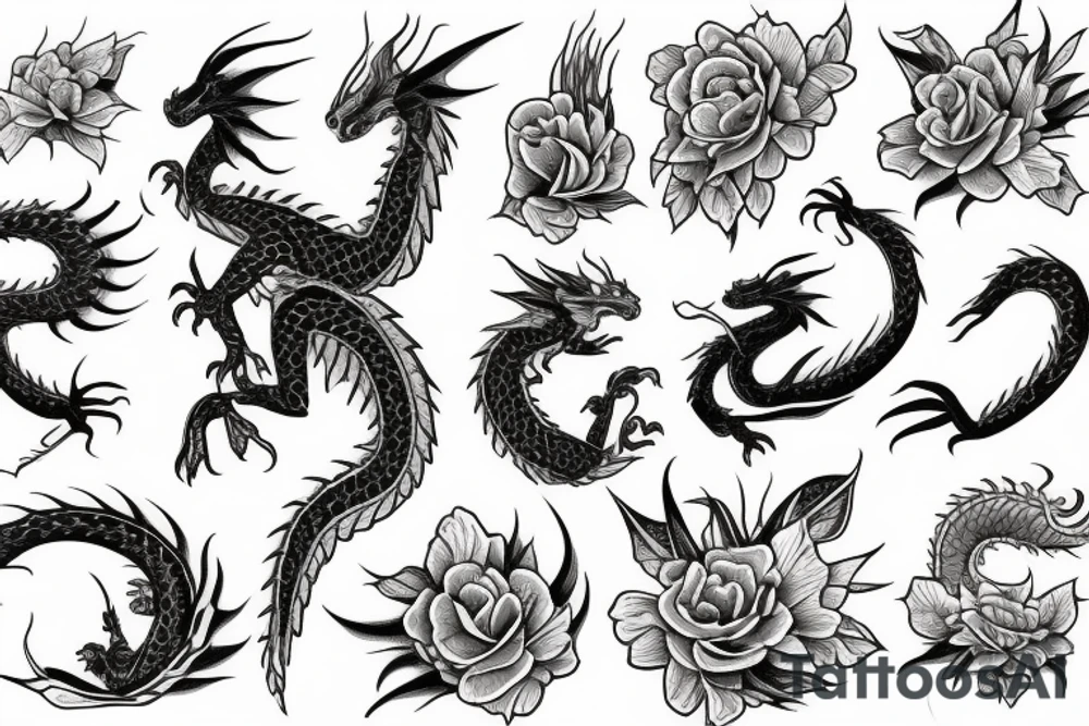 A dragon with flowers tattoo idea