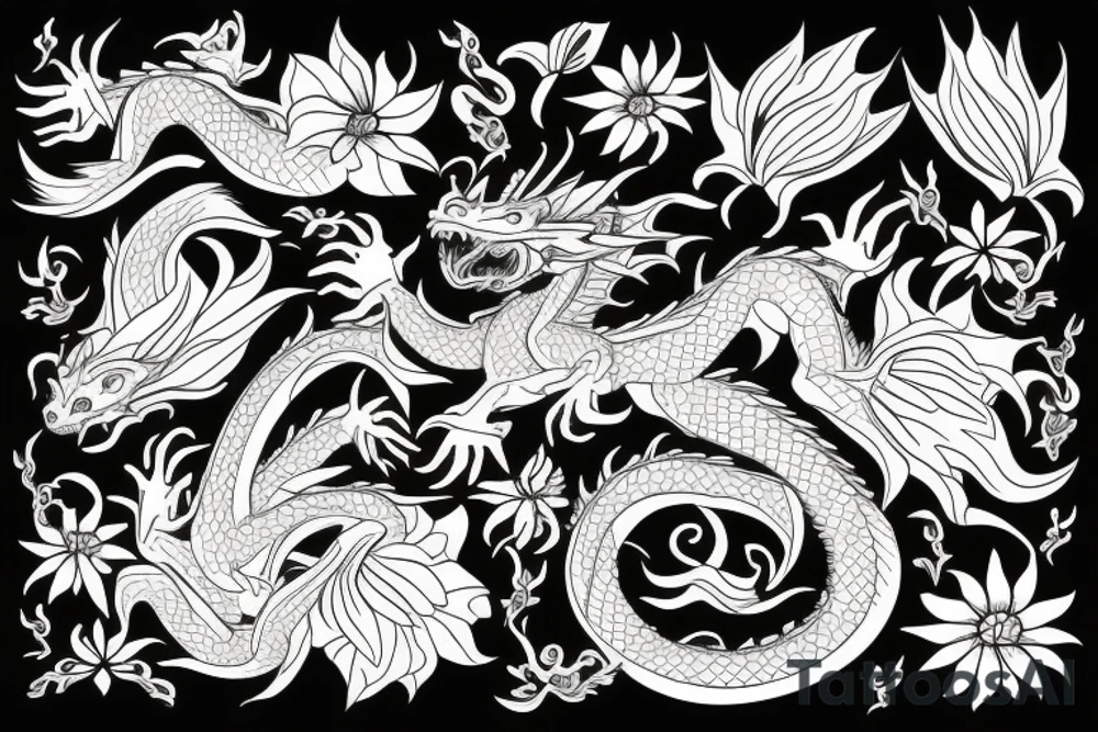 A dragon with flowers tattoo idea