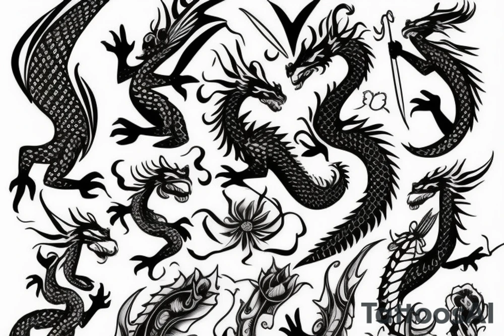 A dragon with flowers tattoo idea