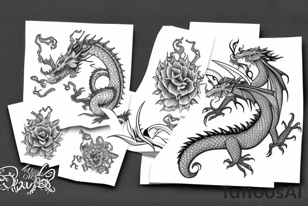 A dragon with flowers tattoo idea