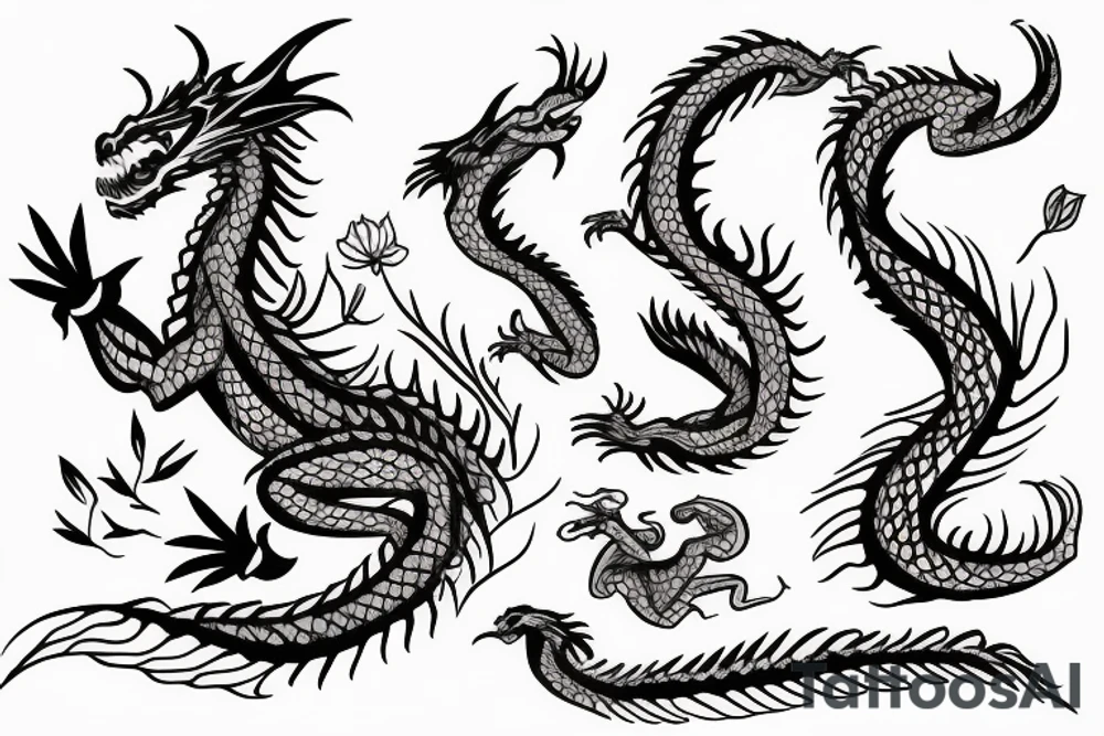 A dragon with flowers tattoo idea