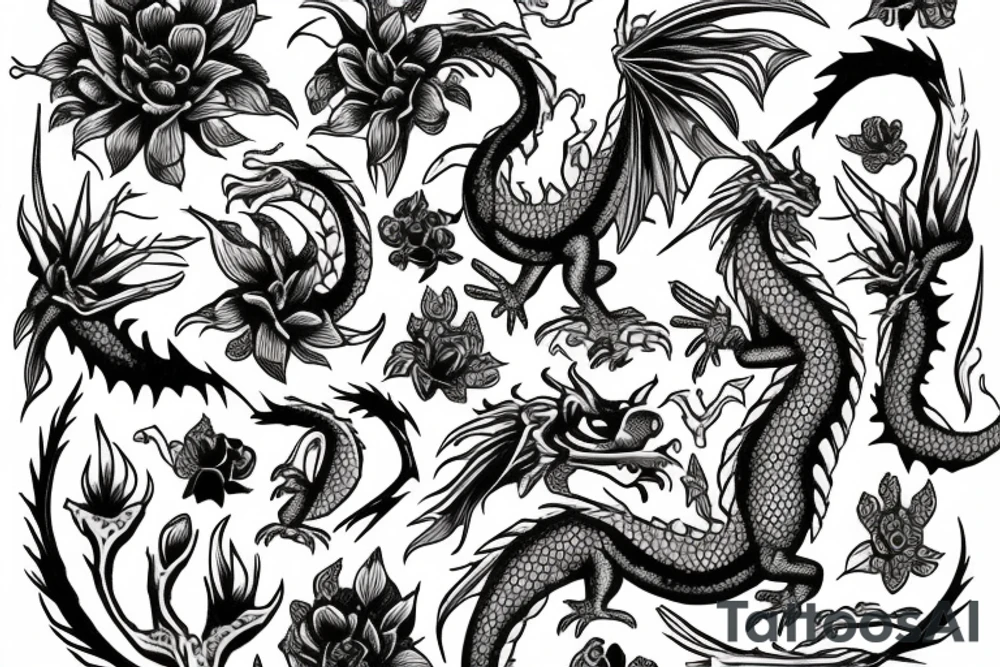 A dragon with flowers tattoo idea
