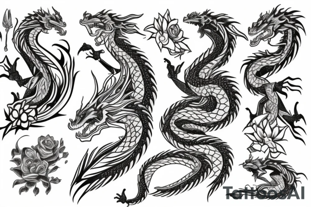 A dragon with flowers tattoo idea
