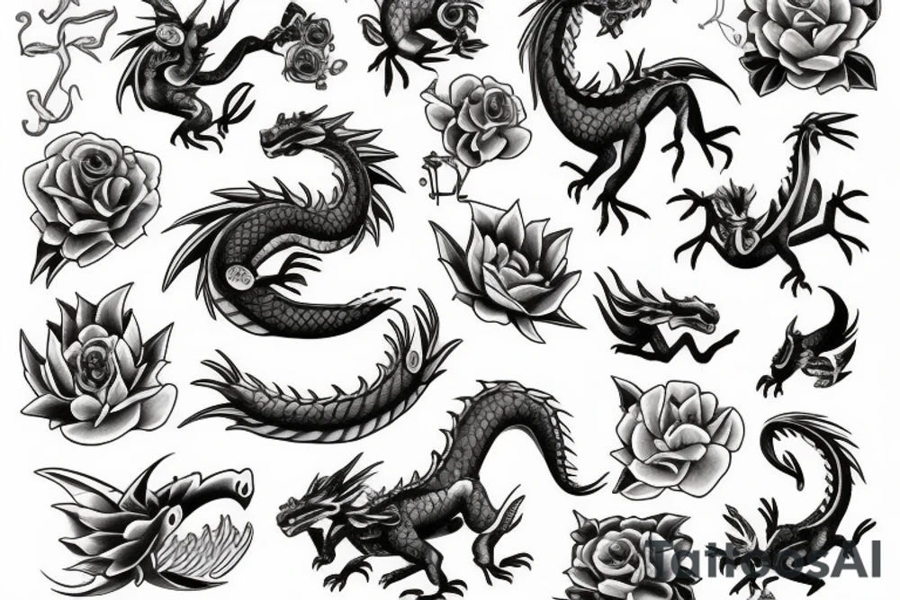 A dragon with flowers tattoo idea