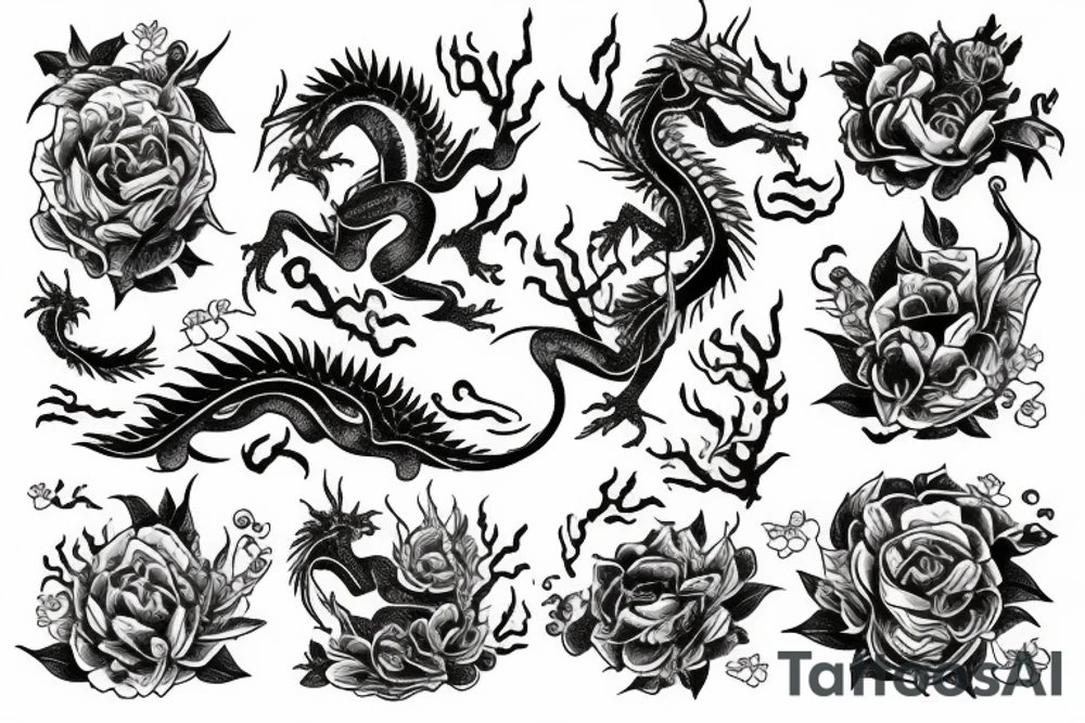 A dragon with flowers tattoo idea